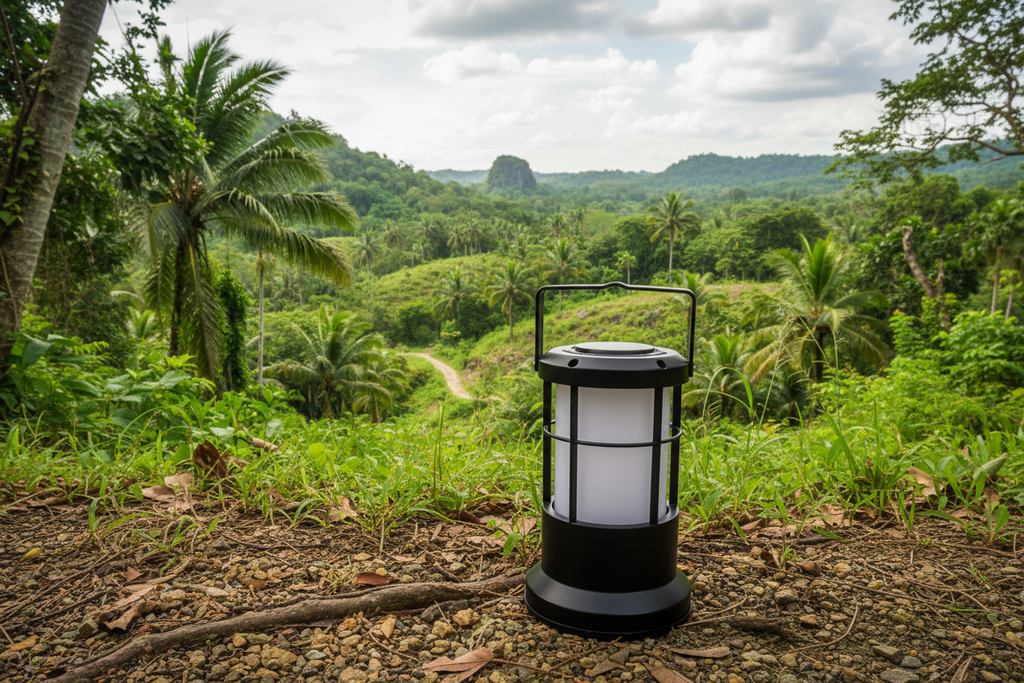 black free standing lamp for camping. nature in bulacan background