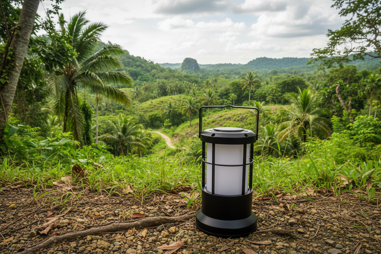 black free standing lamp for camping. nature in bulacan background