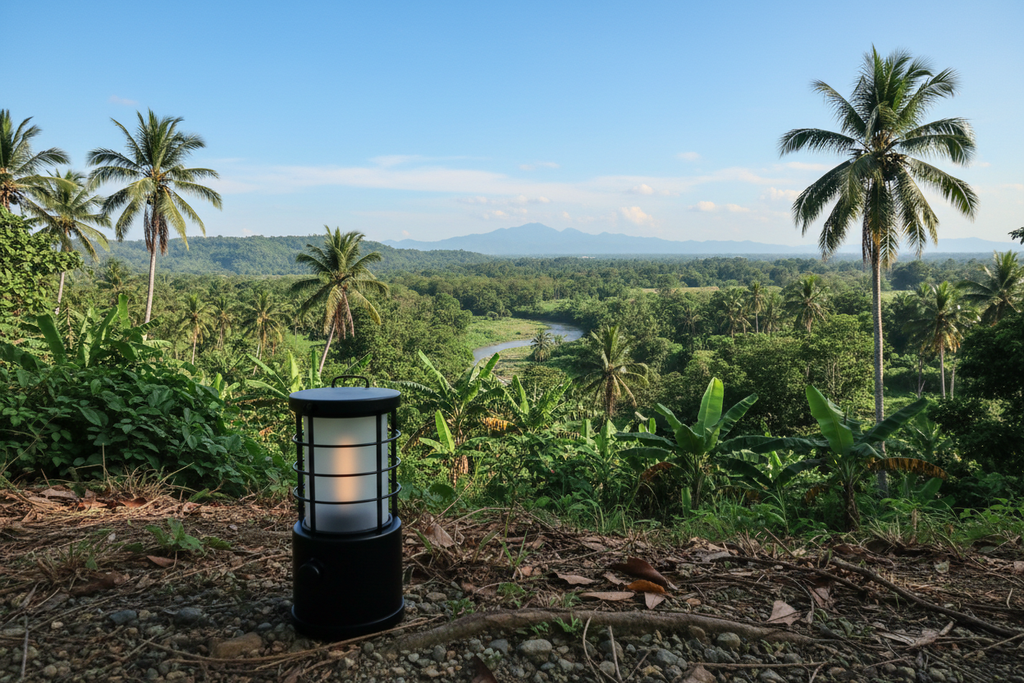 black free standing lamp for camping. nature in bulacan background