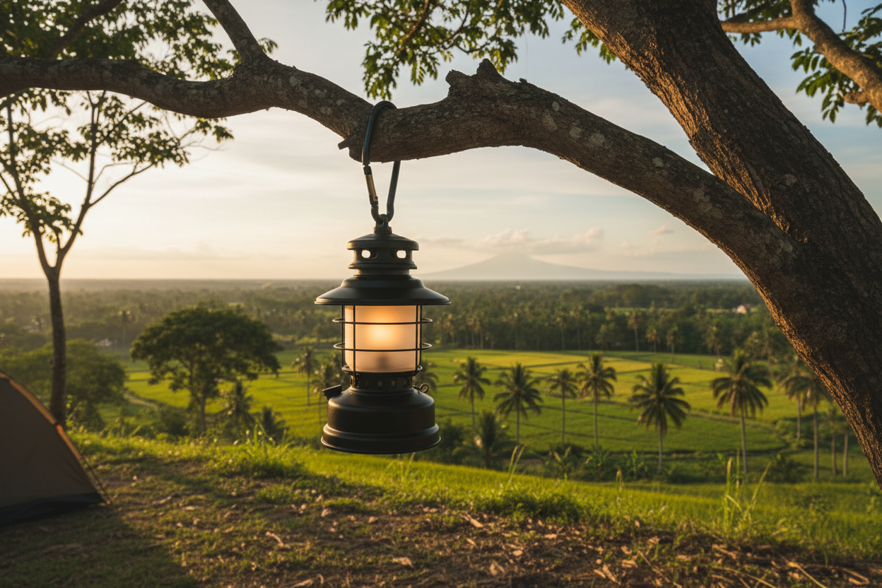 black hanging lamp for camping. nature in bulacan background